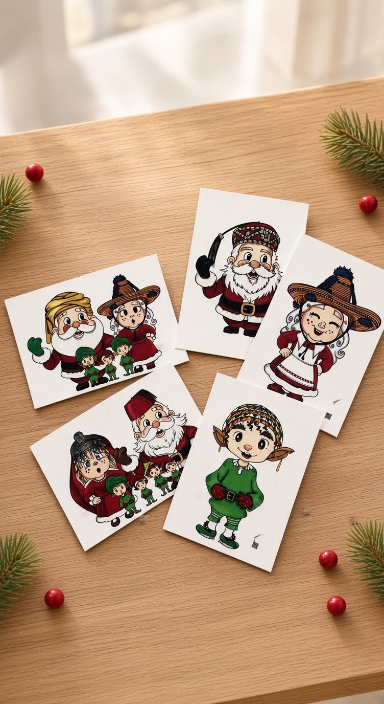 The five cards of one set, laid out together